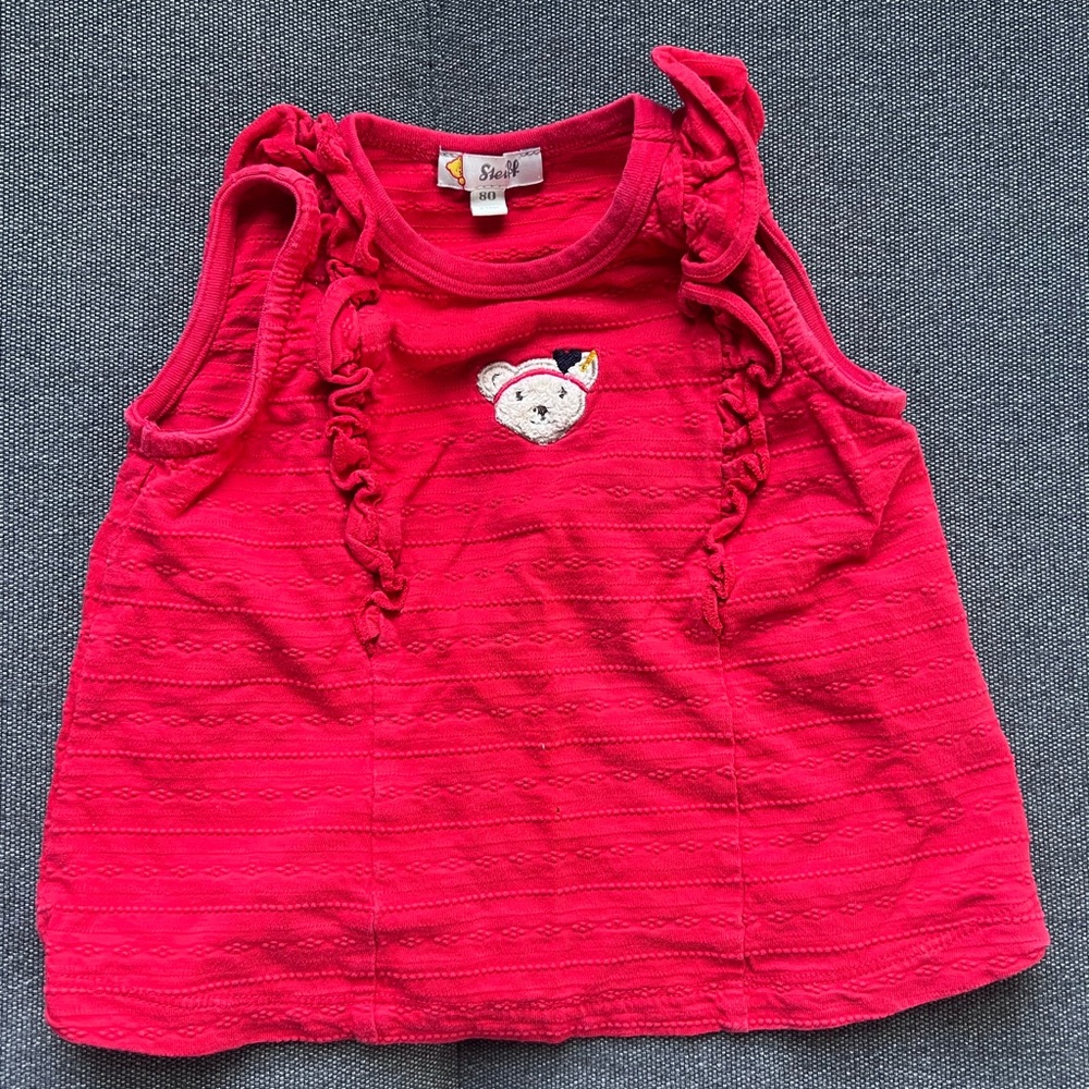 Steiff Teddy Bear Brand Red Tank With Cap Sleeve - 18-24T